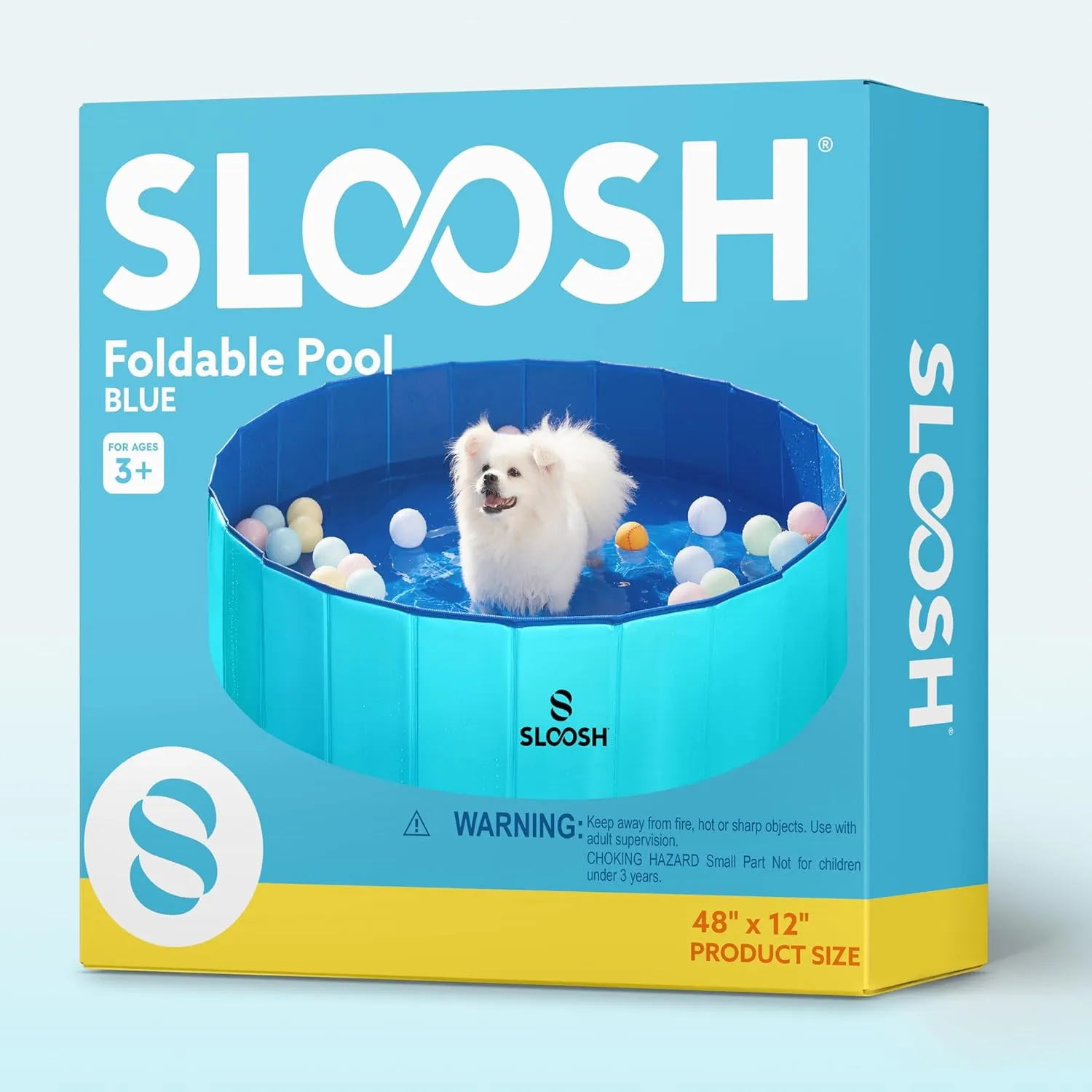 Sloosh Foldable Dog Kiddie Pool - Portable Hard Plastic Doggie Swimming Pool, Anti-Slip Collapsible Pets Bath Tub Suitable for Kids Indoor Outdoor Backyard Use (48" x 12", Blue)