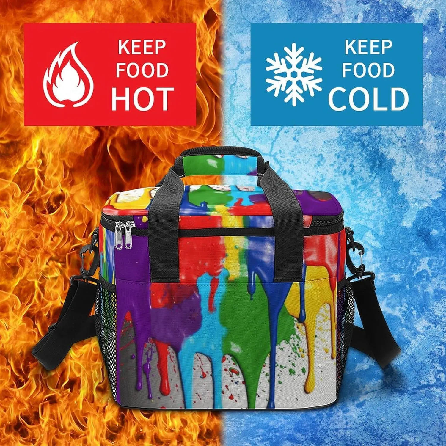 Soft Cooler Bag, 22L Collapsible Beach Cooler Bag,3D Wolf Dream Catcher Printed Portable Ice Chest Leakproof Travel Cooler for Picnic, Outdoor Trip