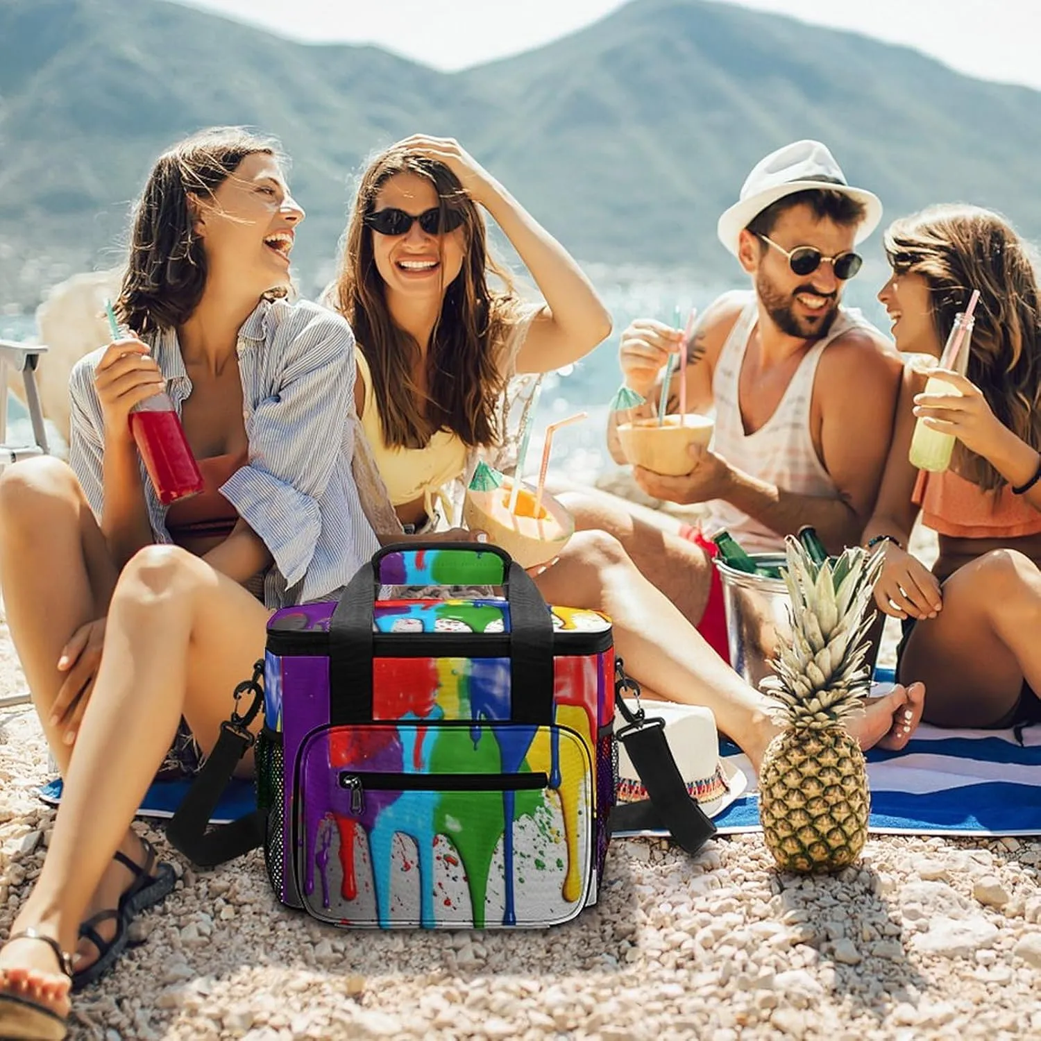 Soft Cooler Bag, 22L Collapsible Beach Cooler Bag,3D Wolf Dream Catcher Printed Portable Ice Chest Leakproof Travel Cooler for Picnic, Outdoor Trip