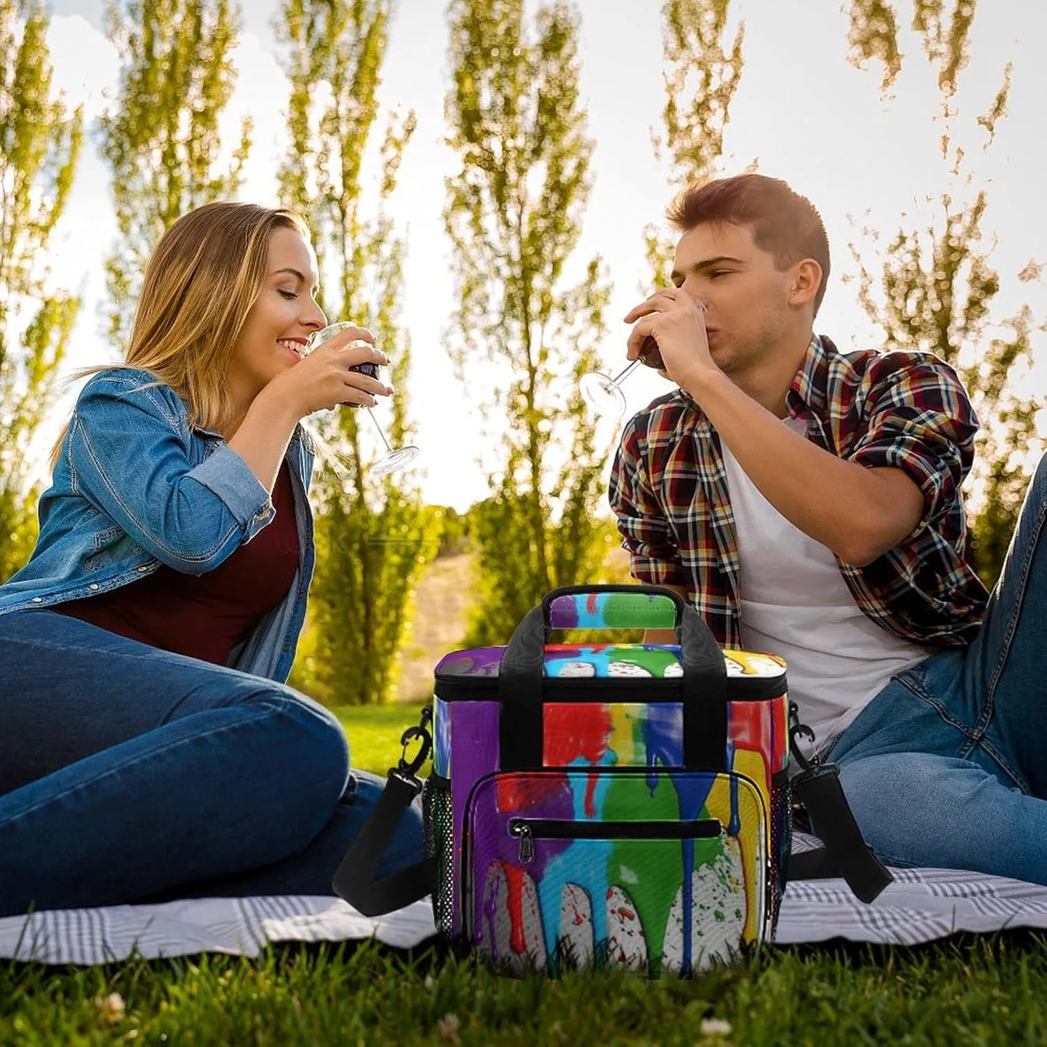 Soft Cooler Bag, 22L Collapsible Beach Cooler Bag,3D Wolf Dream Catcher Printed Portable Ice Chest Leakproof Travel Cooler for Picnic, Outdoor Trip