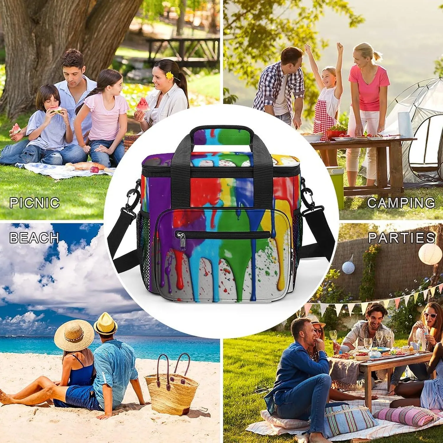 Soft Cooler Bag, 22L Collapsible Beach Cooler Bag,3D Wolf Dream Catcher Printed Portable Ice Chest Leakproof Travel Cooler for Picnic, Outdoor Trip