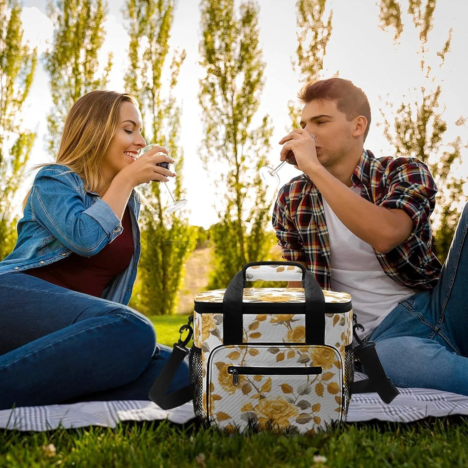 Soft Cooler Bag, 22L Collapsible Beach Cooler Bag,Beach Colored Pebbles Printed Portable Ice Chest Leakproof Travel Cooler for Picnic, Outdoor Trip