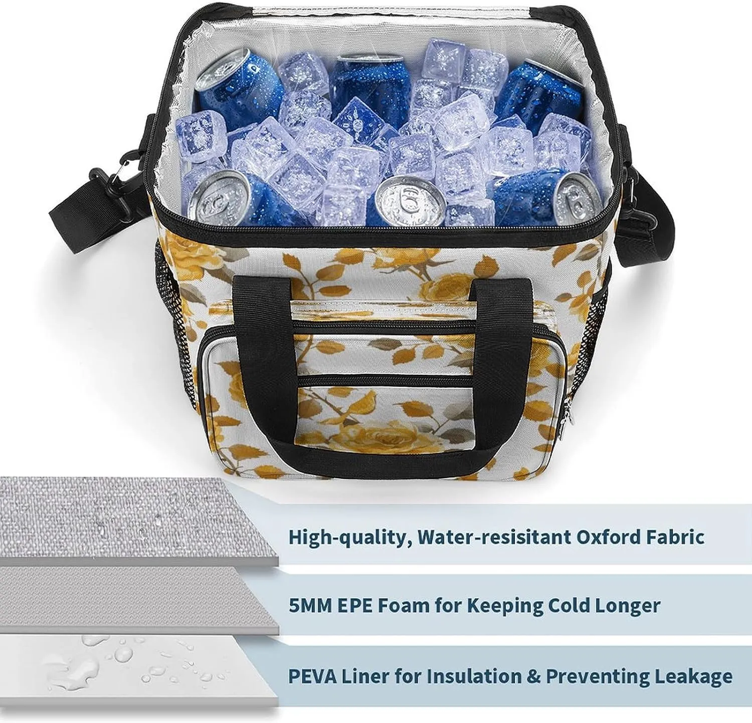 Soft Cooler Bag, 22L Collapsible Beach Cooler Bag,Beach Colored Pebbles Printed Portable Ice Chest Leakproof Travel Cooler for Picnic, Outdoor Trip