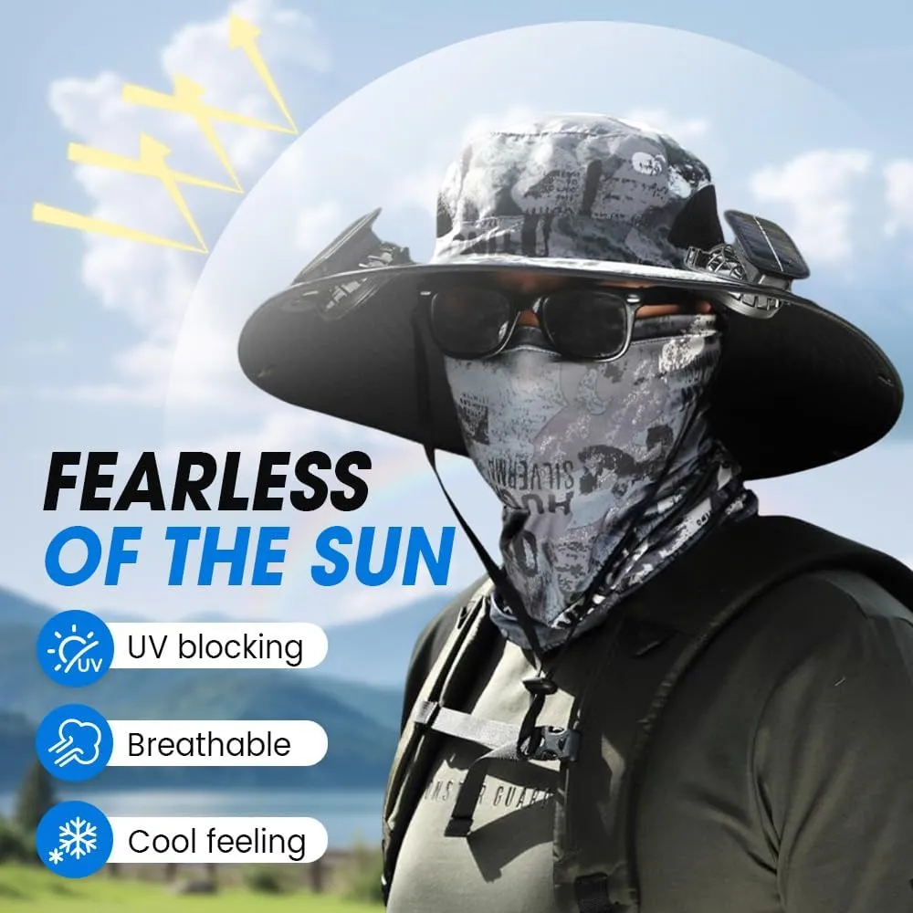 Solar Fan Hat for Men Women, Wide Brim Solar Fan Hat Outdoor Fishing, Solar and USB Charging, UPF 50  Bucket Fishing and Beach Hat