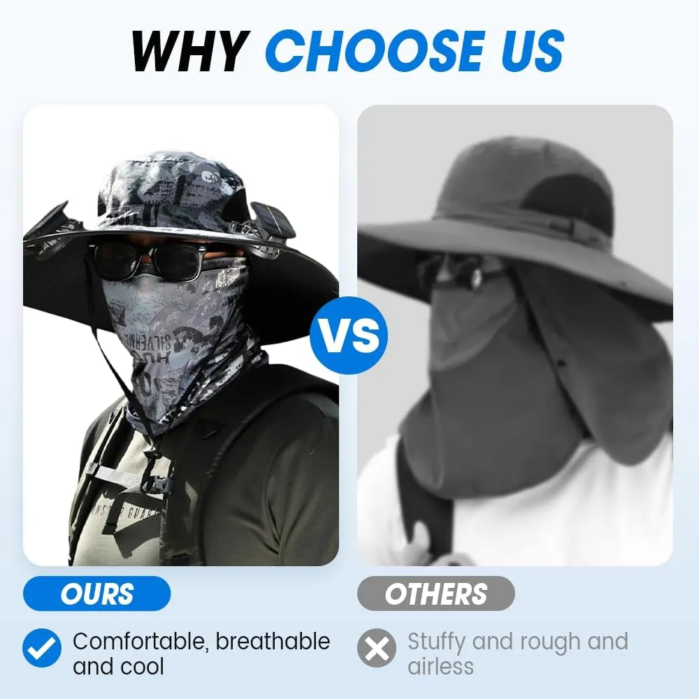 Solar Fan Hat for Men Women, Wide Brim Solar Fan Hat Outdoor Fishing, Solar and USB Charging, UPF 50  Bucket Fishing and Beach Hat