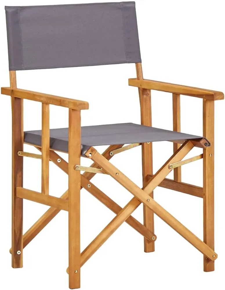 Solid Acacia Wood Directors Chairs 2 Pack Foldable Outdoor Chairs with Fabric Seat - Brown and Dark Gray Patio Furniture for Camping Beach Backyard