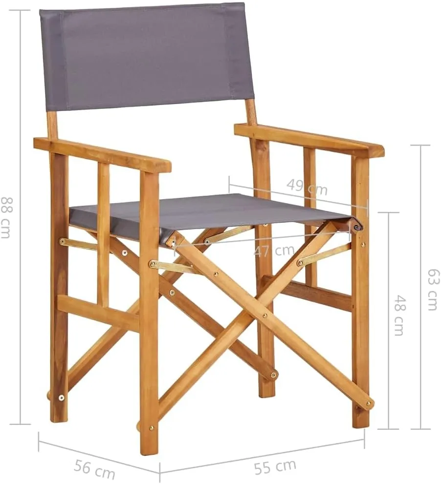 Solid Acacia Wood Directors Chairs 2 Pack Foldable Outdoor Chairs with Fabric Seat - Brown and Dark Gray Patio Furniture for Camping Beach Backyard