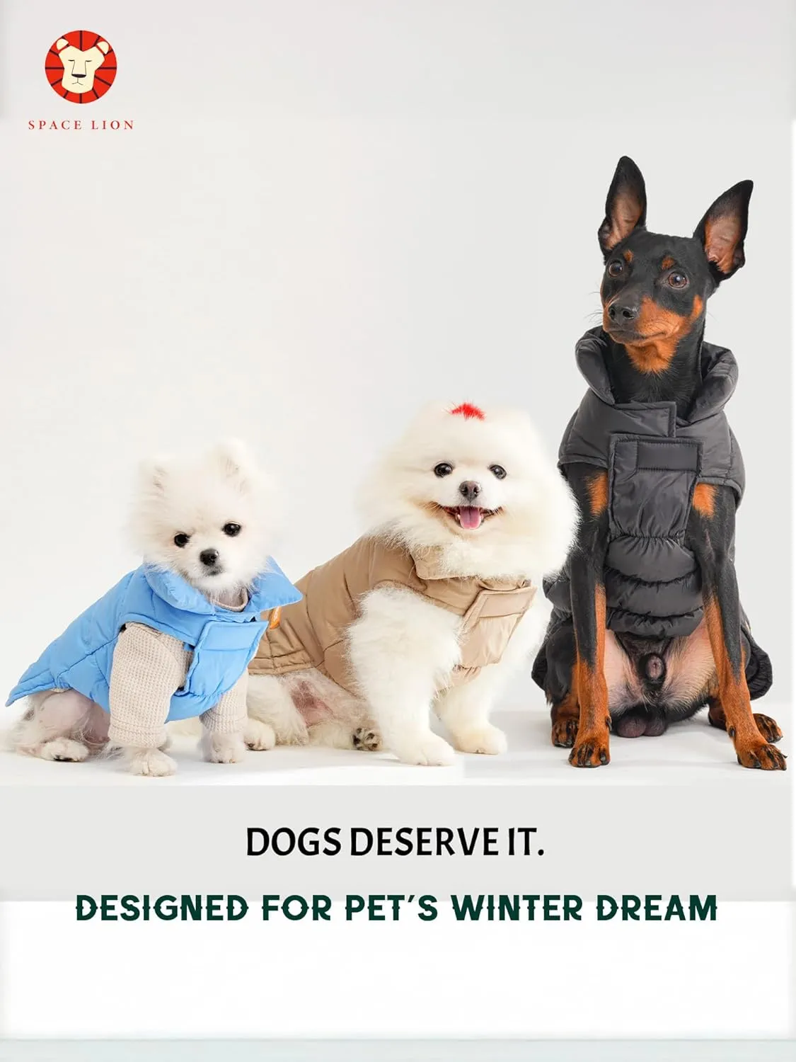 SPACE LION Puffer Jacket, Down Winter Coat, Waterproof, Windproof, Lightweight Jacket, Adjustable Fit for Small, Medium, Large Dogs (Blue, M)