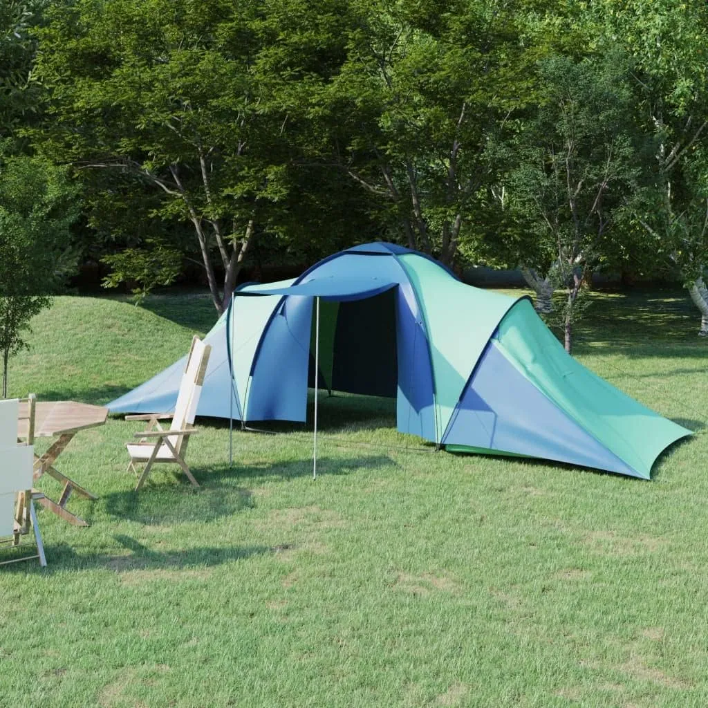 Spacious Camping Tent for 6 People, Easy Assembly, with Mosquito Net and Ventilation, Blue and Green