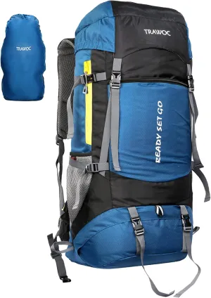 SPARCO 65L Travel Backpack Hiking Trekking Camping Rucksack for Men &Women, Rain Cover Shoe Compartment,English Blue