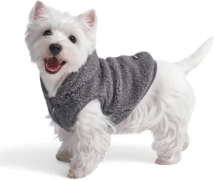 Spark Paws Teddy Dog Sweater - Sherpa Hooded Vest with Warm Fleece Lining, Winter Coat Suitable for Small Medium Large XL XXL Breeds - Grey - S