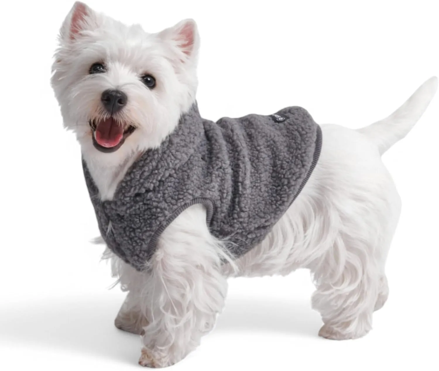 Spark Paws Teddy Dog Sweater - Sherpa Hooded Vest with Warm Fleece Lining, Winter Coat Suitable for Small Medium Large XL XXL Breeds - Grey - S