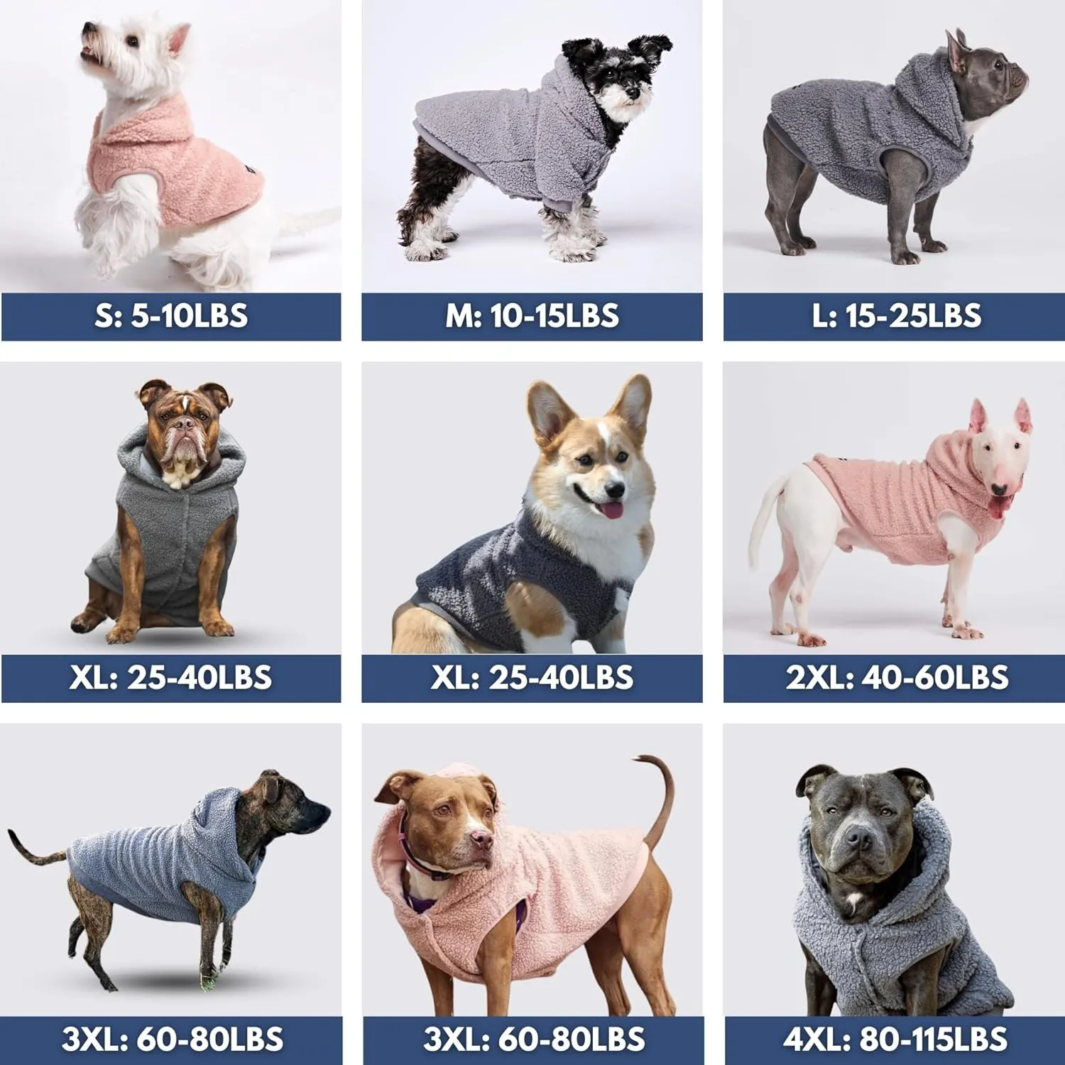 Spark Paws Teddy Dog Sweater - Sherpa Hooded Vest with Warm Fleece Lining, Winter Coat Suitable for Small Medium Large XL XXL Breeds - Grey - S
