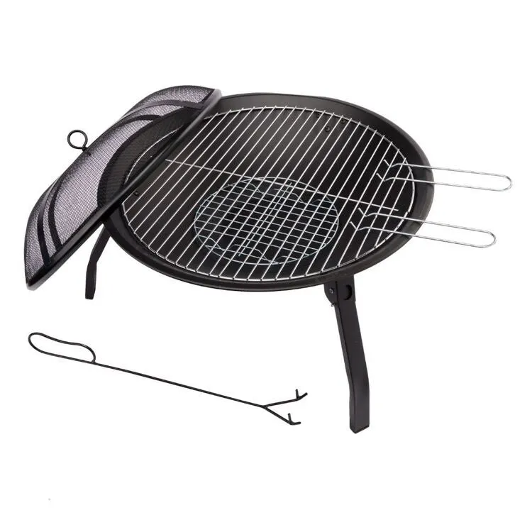 Spinifex Round Portable 55cm Fire Pit Set with BBQ Grill & Charcoal Mesh