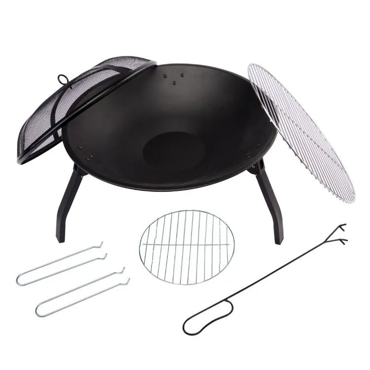 Spinifex Round Portable 55cm Fire Pit Set with BBQ Grill & Charcoal Mesh