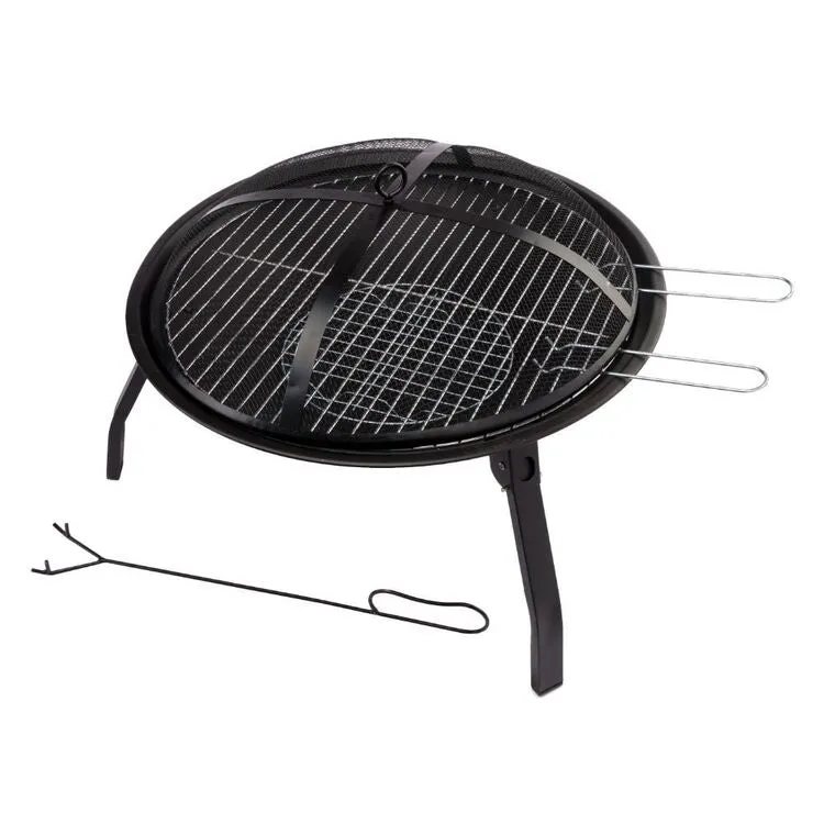 Spinifex Round Portable 55cm Fire Pit Set with BBQ Grill & Charcoal Mesh