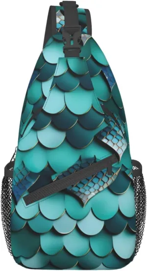 SSIMOO Mermaid Fish Scale Print Versatile Travel Hiking Backpack-Perfect For Outdoor Cycling,Chest Shoulder Bag