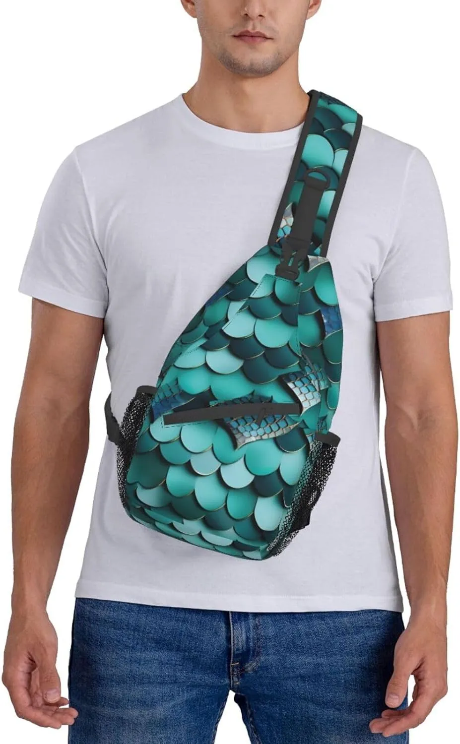 SSIMOO Mermaid Fish Scale Print Versatile Travel Hiking Backpack-Perfect For Outdoor Cycling,Chest Shoulder Bag
