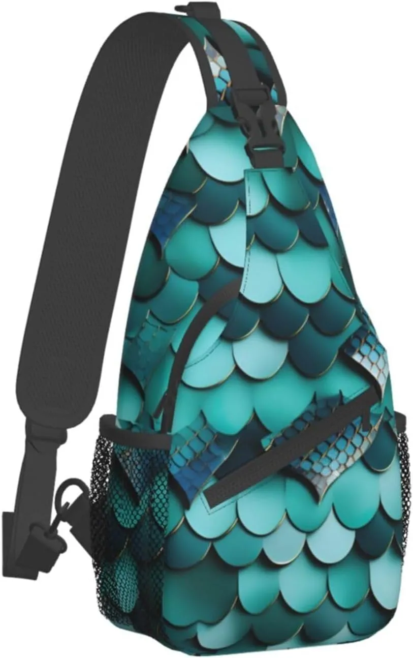 SSIMOO Mermaid Fish Scale Print Versatile Travel Hiking Backpack-Perfect For Outdoor Cycling,Chest Shoulder Bag