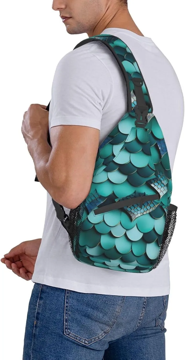 SSIMOO Mermaid Fish Scale Print Versatile Travel Hiking Backpack-Perfect For Outdoor Cycling,Chest Shoulder Bag