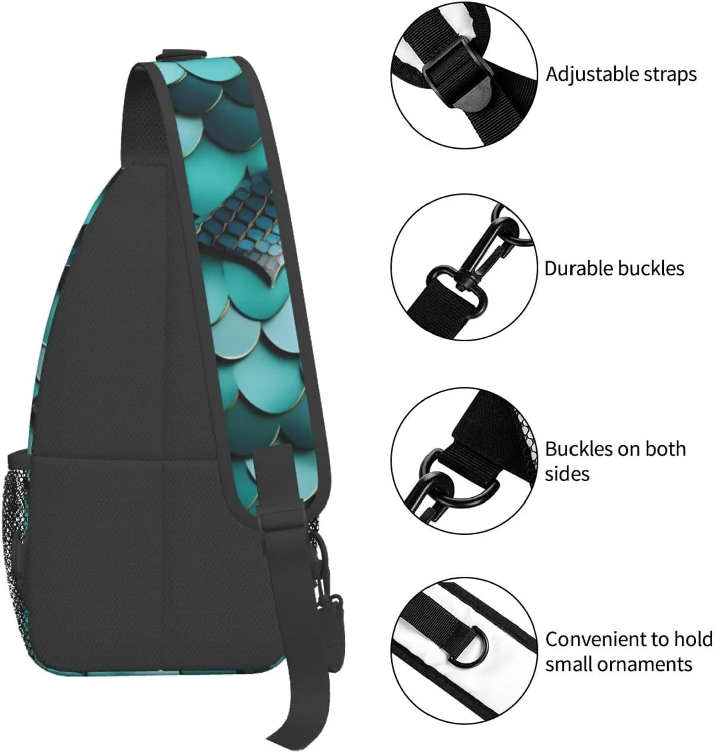SSIMOO Mermaid Fish Scale Print Versatile Travel Hiking Backpack-Perfect For Outdoor Cycling,Chest Shoulder Bag