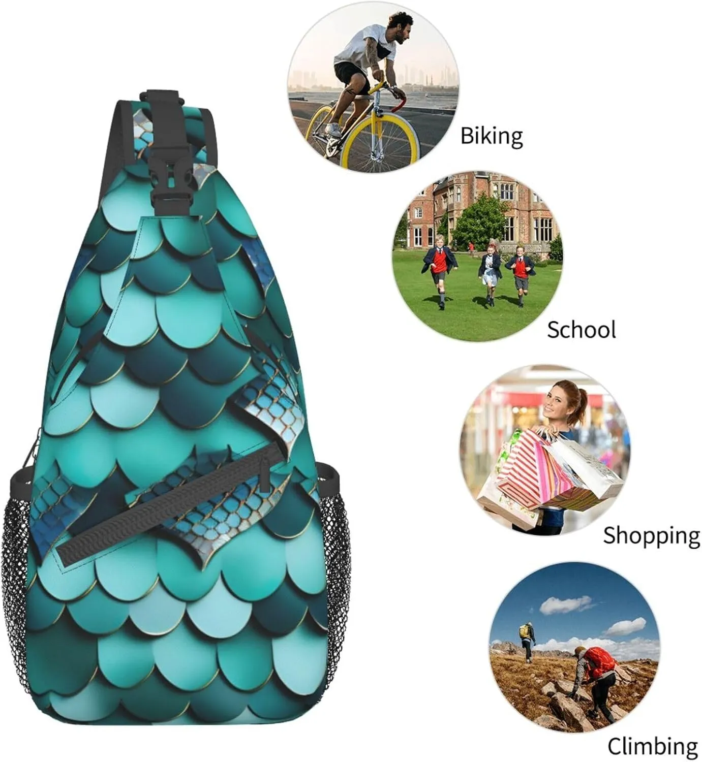 SSIMOO Mermaid Fish Scale Print Versatile Travel Hiking Backpack-Perfect For Outdoor Cycling,Chest Shoulder Bag
