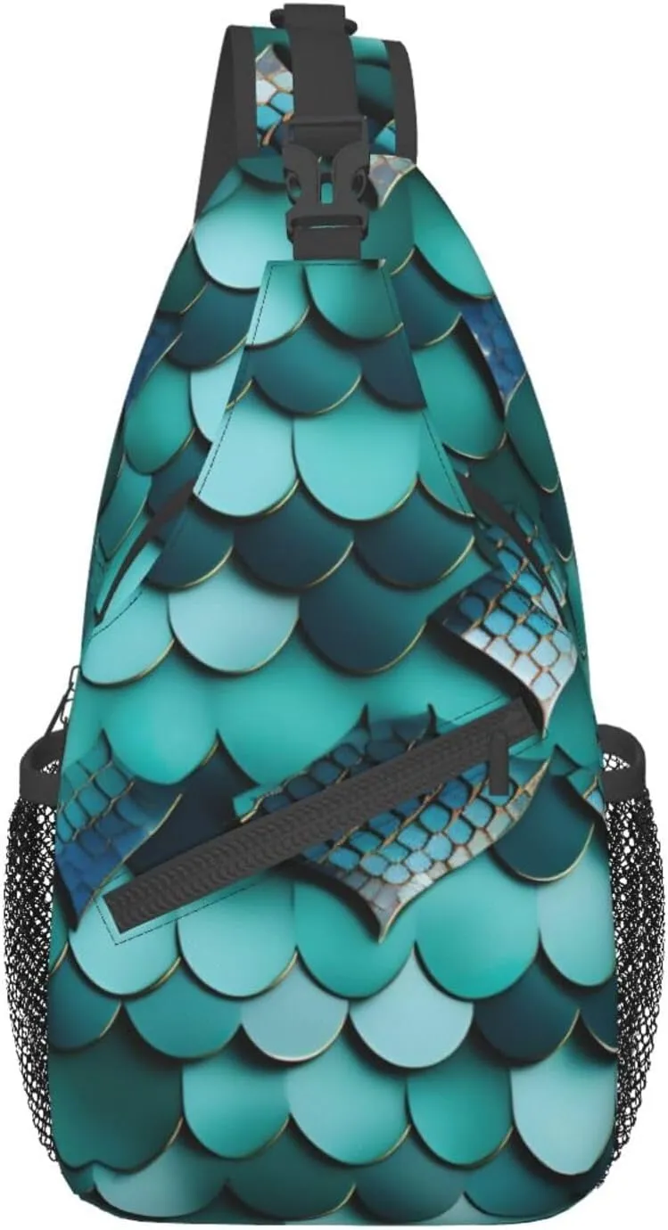 SSIMOO Mermaid Fish Scale Print Versatile Travel Hiking Backpack-Perfect For Outdoor Cycling,Chest Shoulder Bag