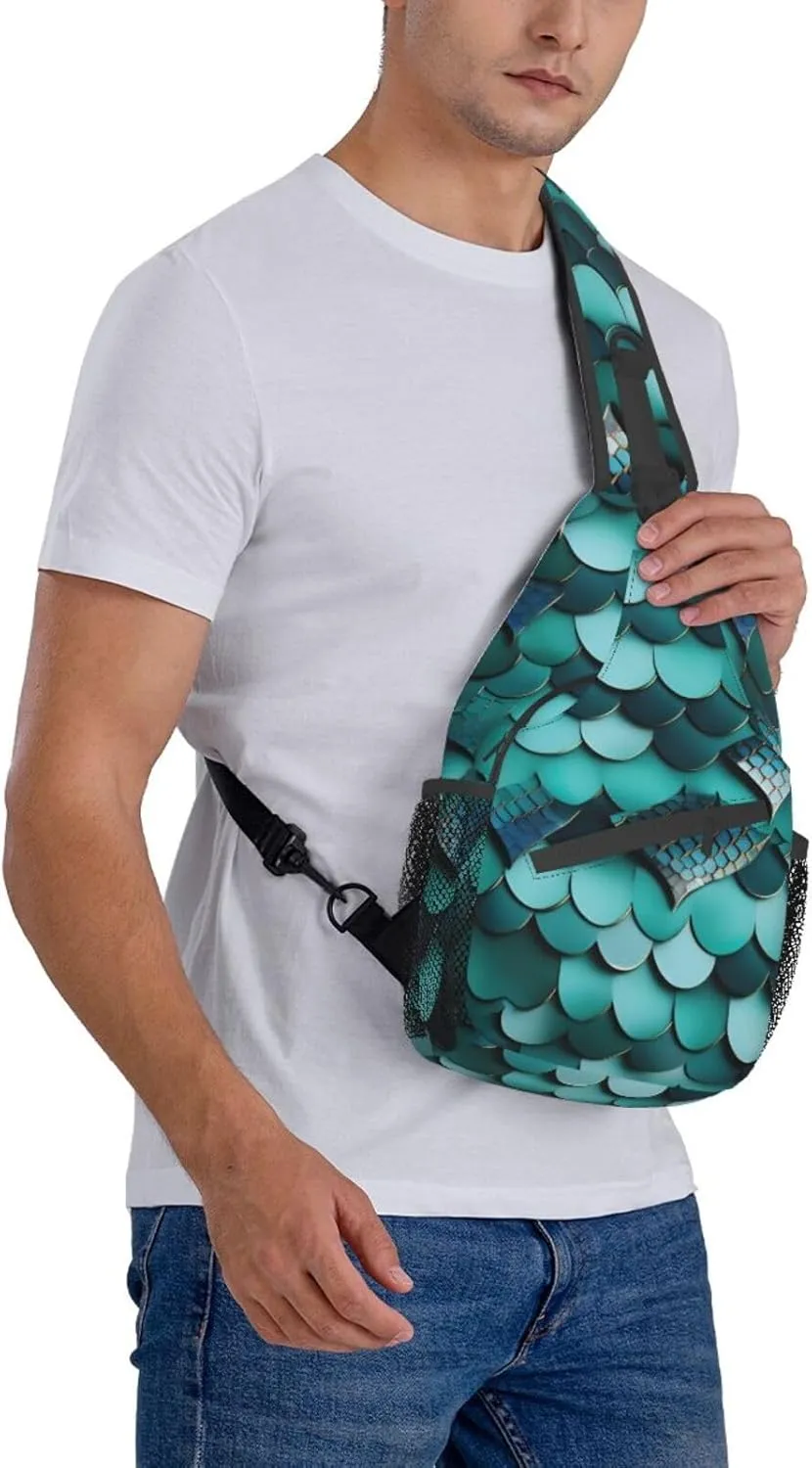 SSIMOO Mermaid Fish Scale Print Versatile Travel Hiking Backpack-Perfect For Outdoor Cycling,Chest Shoulder Bag
