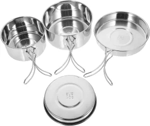 Stainless Steel Camping Cookware Set 4-Piece Pot Pan Utensils Kit Portable Outdoor Cooking Utensil Set for Camping Hiking Picnic