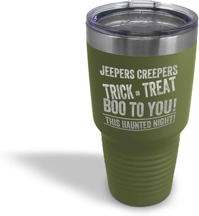 Stainless-Steel Engraved Travel Mug Tumbler Jepers Creepers Insulated Thermal Coffee Cup Forest Green 30 Oz