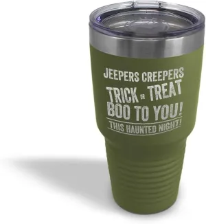 Stainless-Steel Engraved Travel Mug Tumbler Jepers Creepers Insulated Thermal Coffee Cup Forest Green 30 Oz