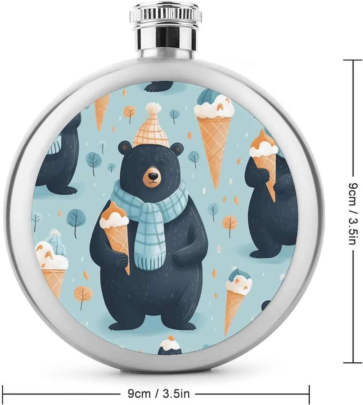Stainless Steel Flasks for Liquor for Men Women,Winter Bear Ice Cream Print Round Small Hip Liquor Flask,Portable Cute Funny Wine Whiskey Flask for Gift Camping Outdoor Activitie Wedding Party,5oz