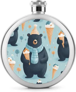 Stainless Steel Flasks for Liquor for Men Women,Winter Bear Ice Cream Print Round Small Hip Liquor Flask,Portable Cute Funny Wine Whiskey Flask for Gift Camping Outdoor Activitie Wedding Party,5oz