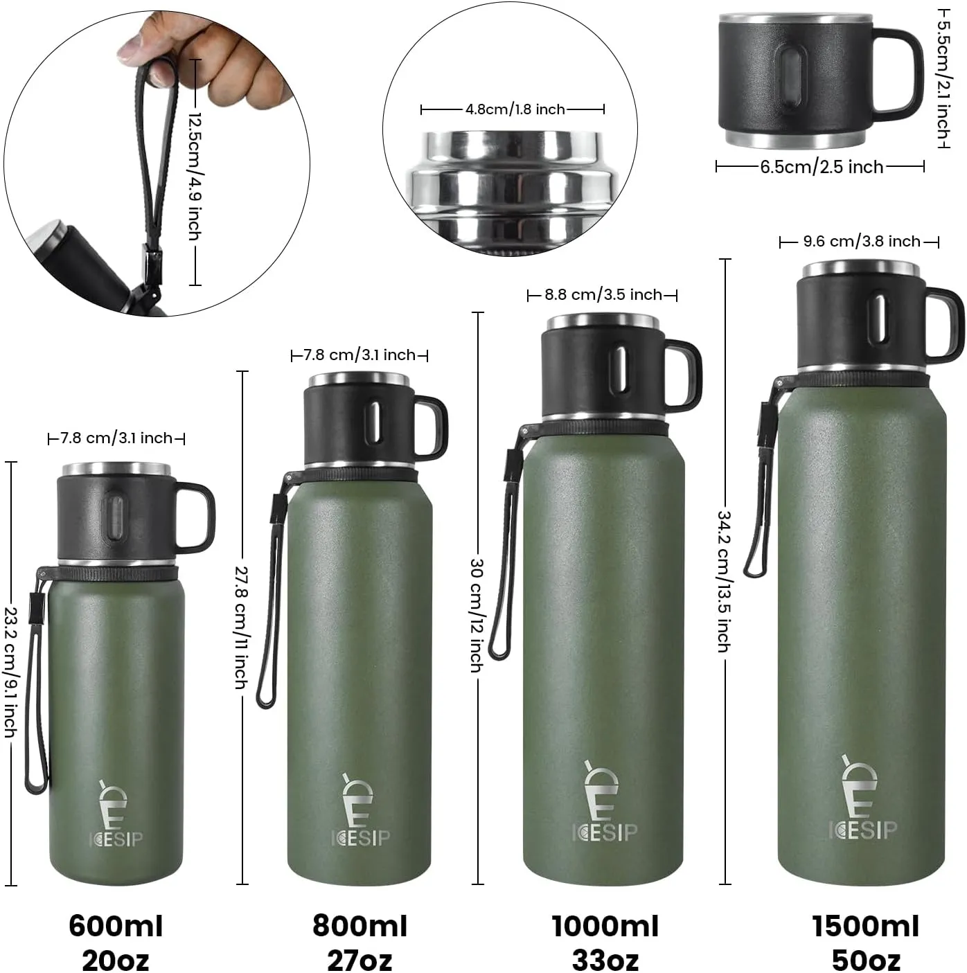 Stainless Steel Insulated Bottle, 27oz with cup Vacuum Insulated Water Bottle, Thermo for Hot Drinks/Cold Drinks,24-Hr Insulation Commute, Travel