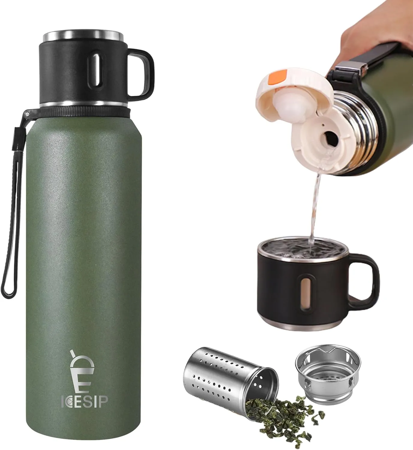 Stainless Steel Insulated Bottle, 27oz with cup Vacuum Insulated Water Bottle, Thermo for Hot Drinks/Cold Drinks,24-Hr Insulation Commute, Travel