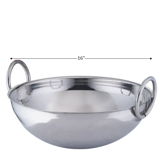 Stainless Steel Kadhai or Kadai Wok, 16", 3 MM Thickness, 8 Litre's