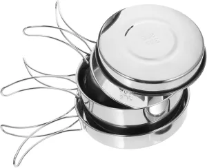 Stainless Steel Outdoor Cooking Pot Pan Set 4-Piece Camping Cooking Kit