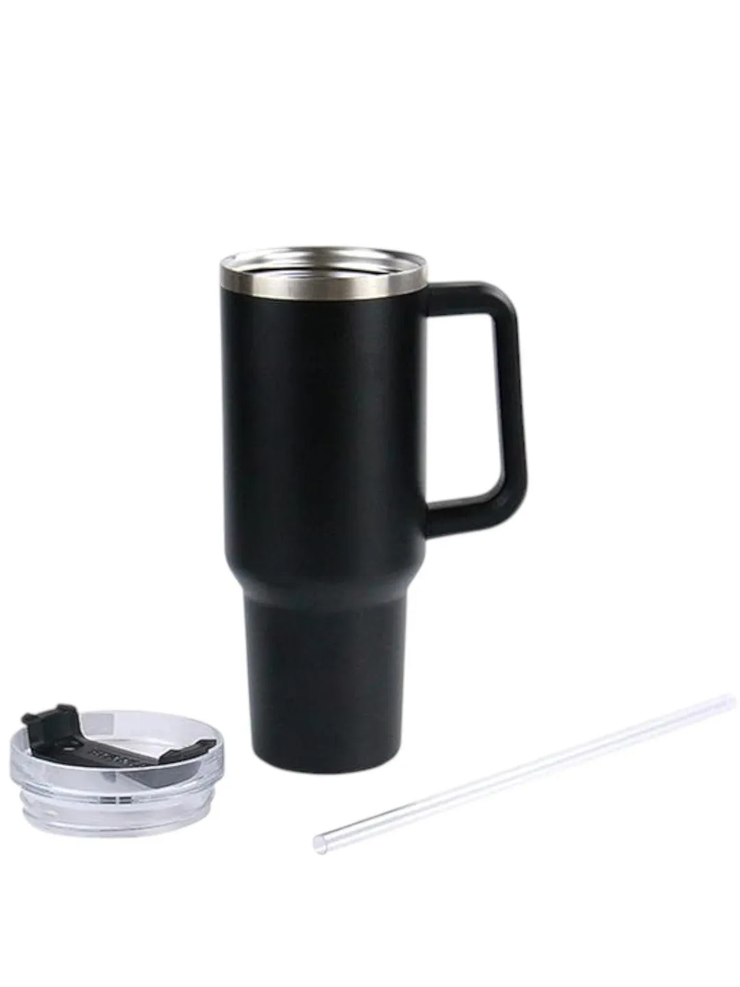 Stainless Steel Tumbler with Handle and Straw Lid – 1225ml- Black