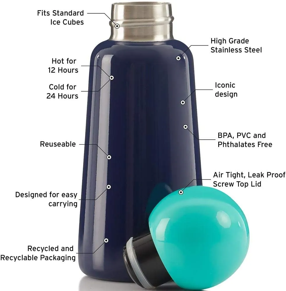 Stainless Steel Water Bottle | 300ml Insulated Water Bottle BPA Free | Cool and Modern Leak Proof Skittle Bottle Flask | Cold for 24  Hours, Hot for 12 | Indigo & Turquoise