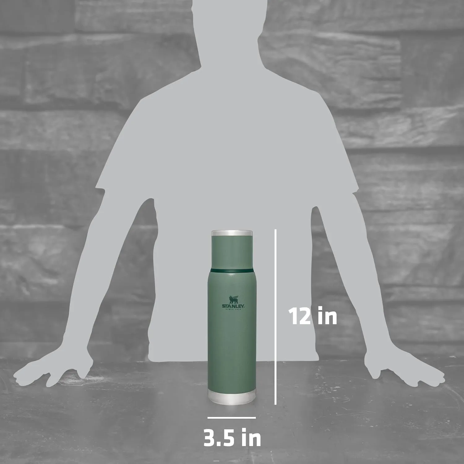 Stanley Adventure-To-Go Vacuum Bottle 1.1 qt | Wide Mouth with Leakproof Cup Lid | Keep Drinks Hot or Cold | Packable for Travel | Insulated Stainless Steel Thermos | BPA-Free | Hammertone Green