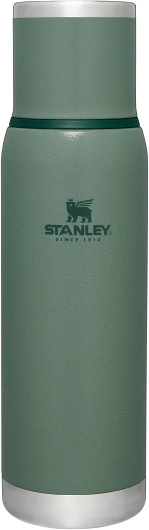 Stanley Adventure-To-Go Vacuum Bottle 1.1 qt | Wide Mouth with Leakproof Cup Lid | Keep Drinks Hot or Cold | Packable for Travel | Insulated Stainless Steel Thermos | BPA-Free | Hammertone Green