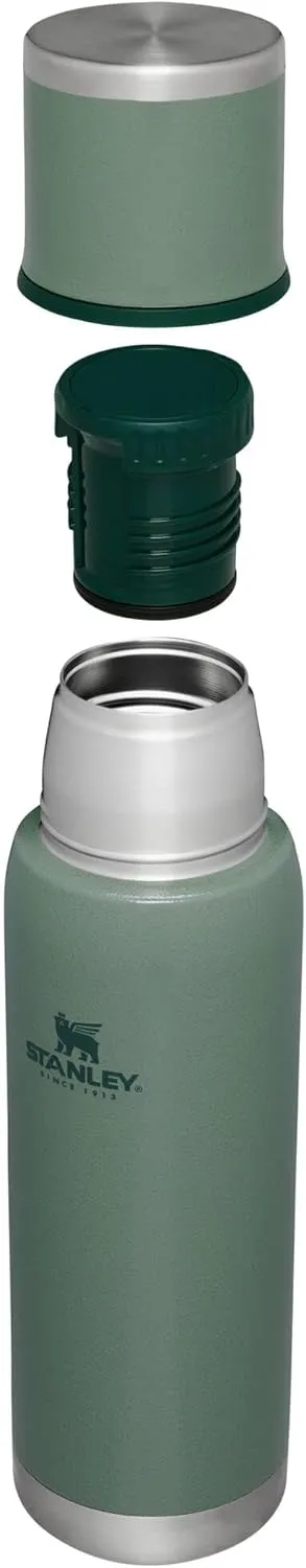Stanley Adventure-To-Go Vacuum Bottle 1.1 qt | Wide Mouth with Leakproof Cup Lid | Keep Drinks Hot or Cold | Packable for Travel | Insulated Stainless Steel Thermos | BPA-Free | Hammertone Green