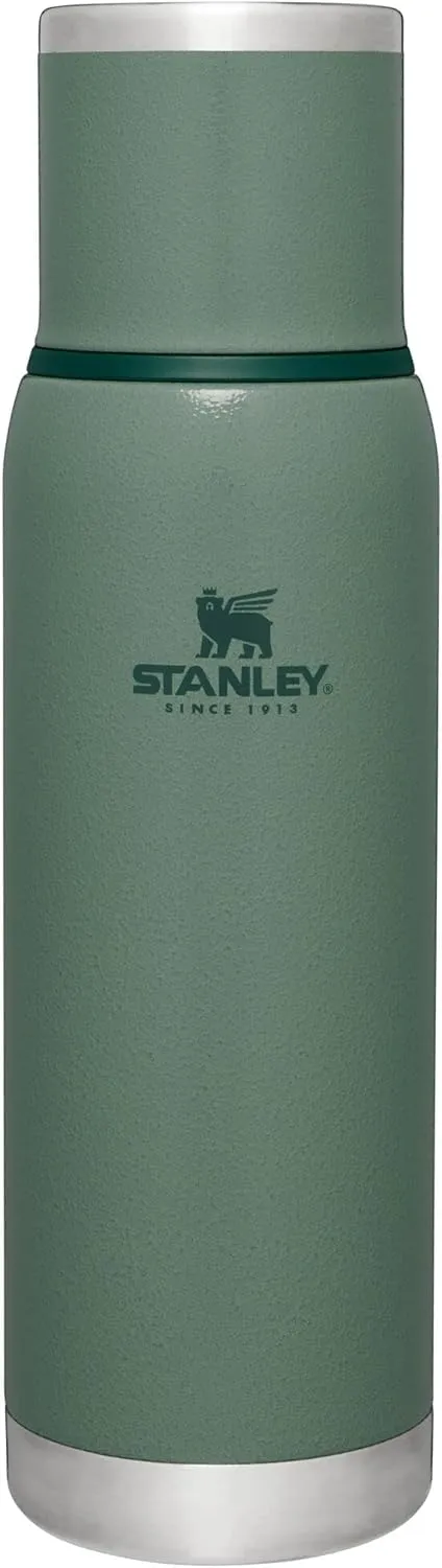 Stanley Adventure-To-Go Vacuum Bottle 1.1 qt | Wide Mouth with Leakproof Cup Lid | Keep Drinks Hot or Cold | Packable for Travel | Insulated Stainless Steel Thermos | BPA-Free | Hammertone Green