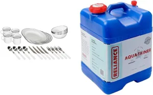Stansport 24-Piece Enamel Tableware Camping Set and 7-Gallon Reliance Aqua-Tainer Water Container