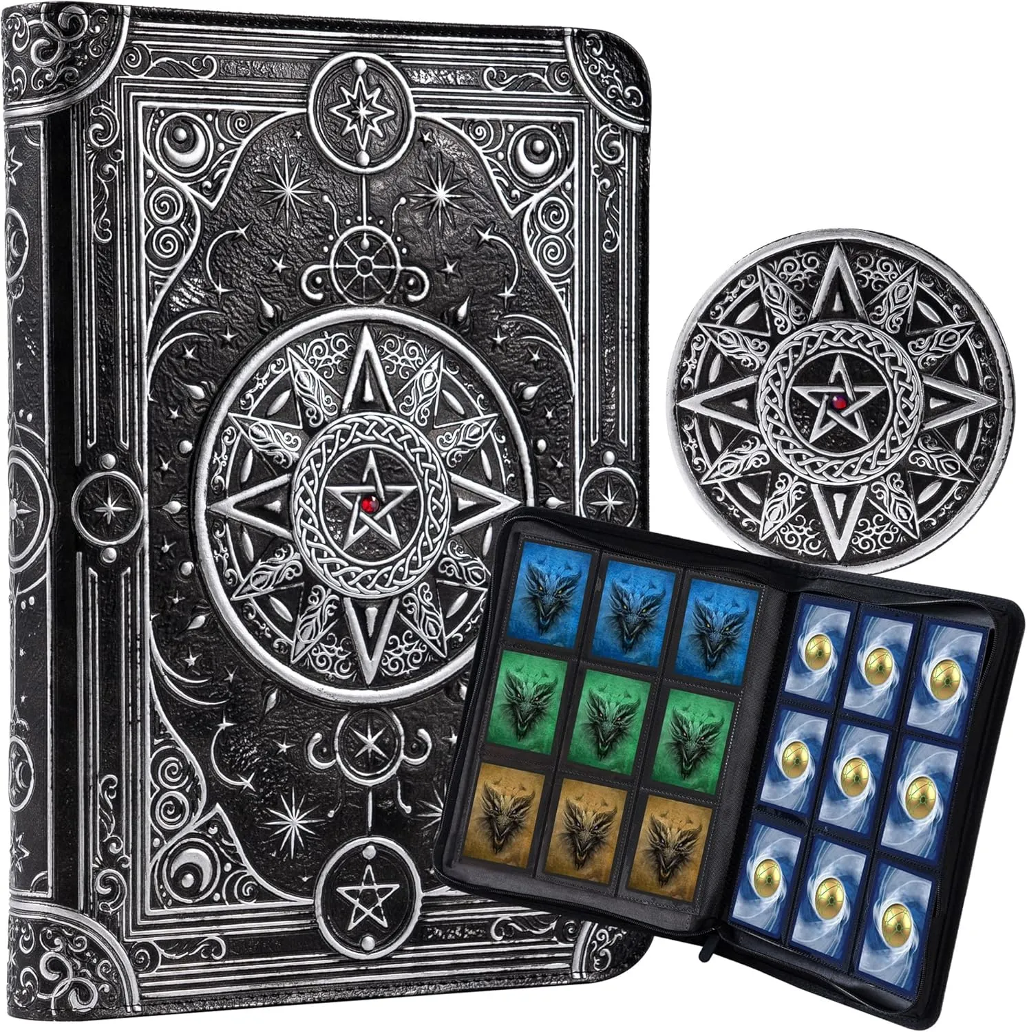 Star Mage Trading Card Binder - 9 Pocket Ringless TCG Binder - Premium Faux-Leather - 432 Side-Loading Pockets - Perfect Storage Holder for MTG, and Many TCG & Trading Card Collections (Red Jewel)