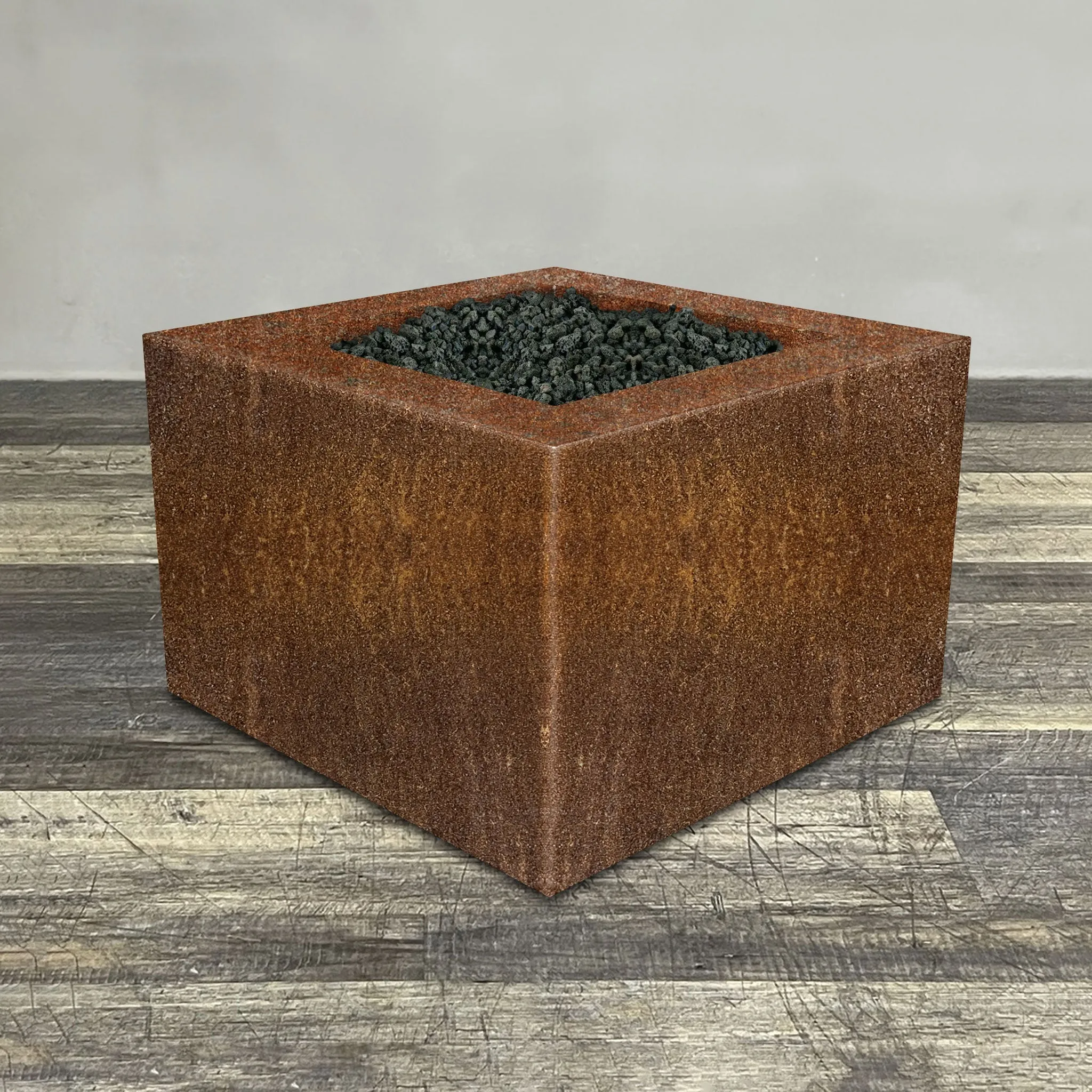 Starfire Designs Metal Gravity 36" Square Corten Steel Gas Fire Pit with Propane Tank Access Door