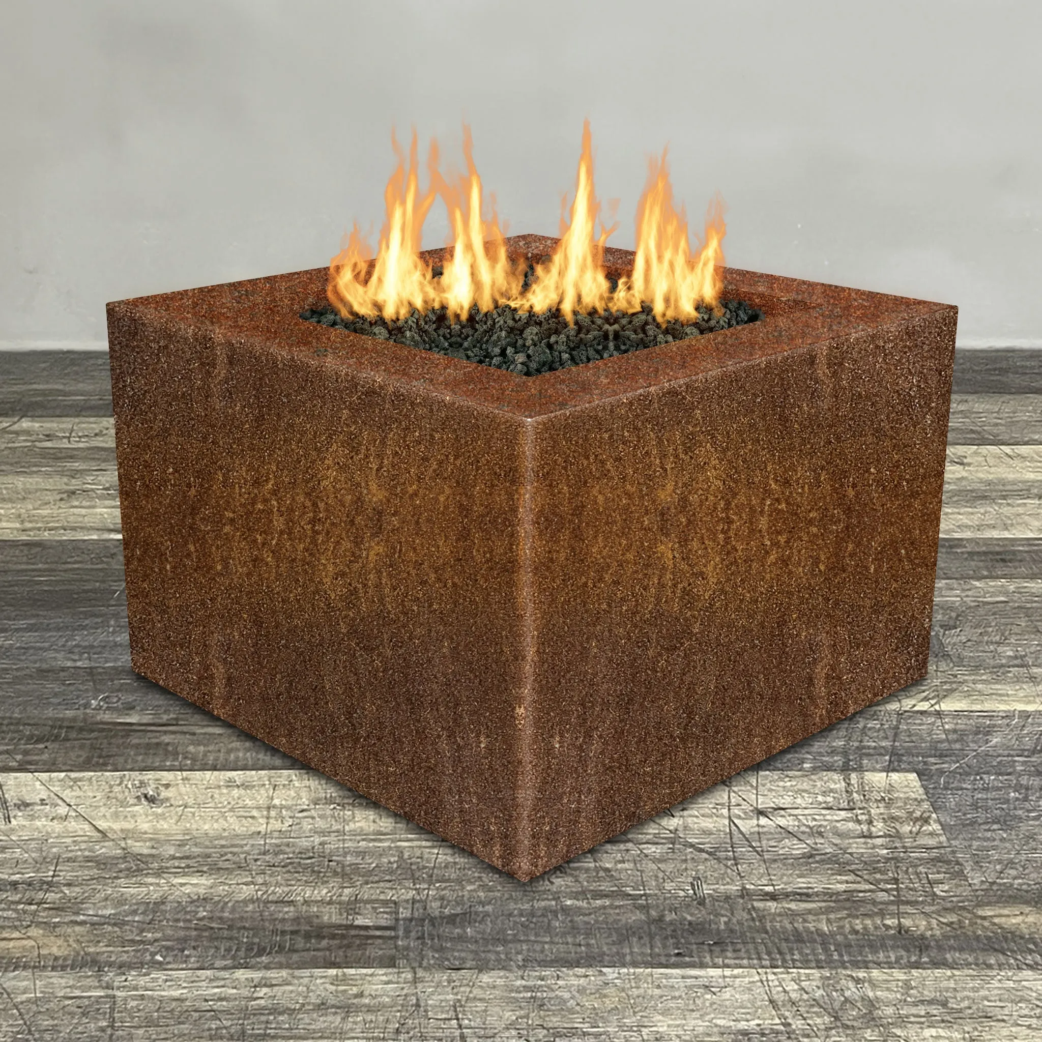Starfire Designs Metal Gravity 45" Square Corten Steel Gas Fire Pit with Propane Tank Access Door