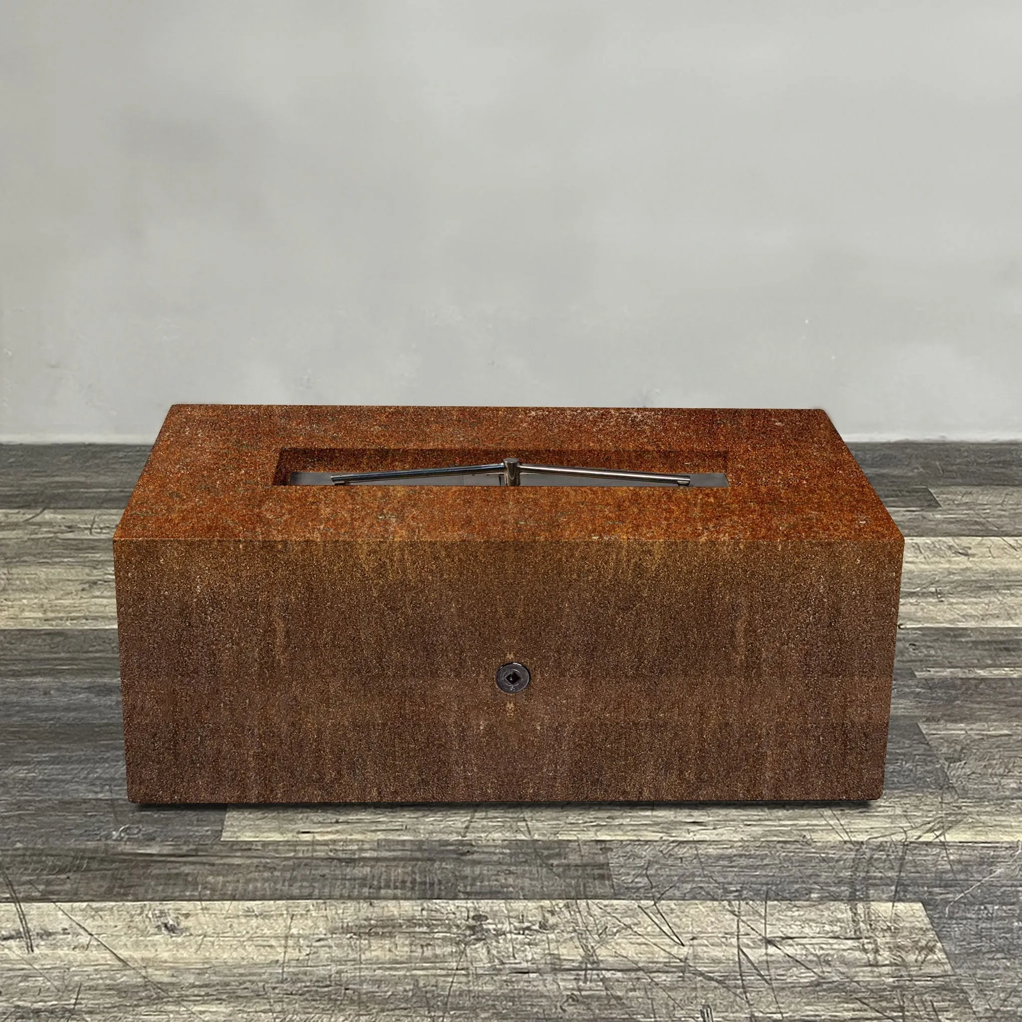 Starfire Designs Metal Gravity 48" x 24" Linear Corten Steel Gas Fire Pit with Propane Tank Access Door