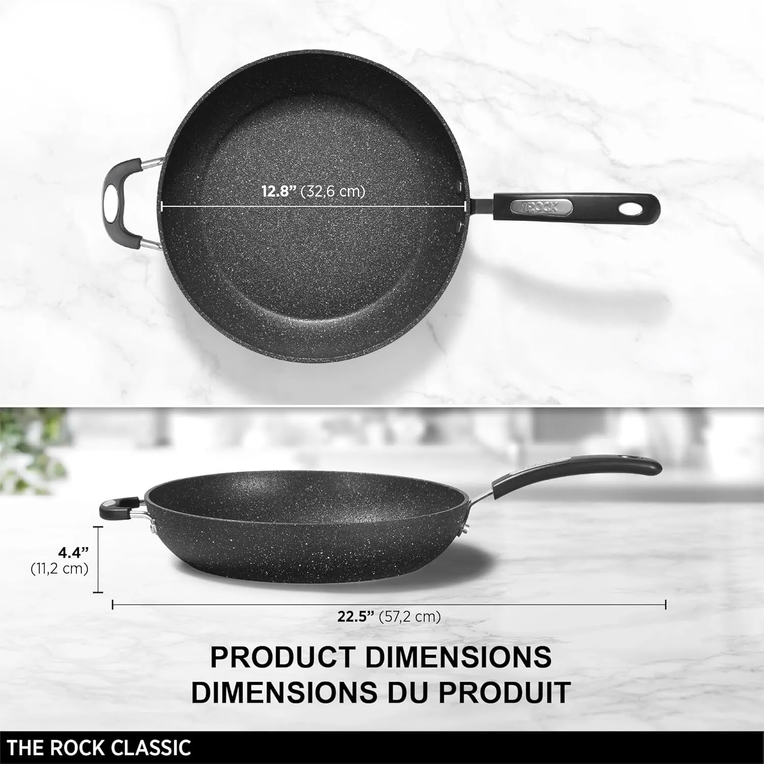 Starfrit The Rock Classic 12.5" (32cm) Non-Stick Deep Fry Pan with Helper Handle - Durable Forged Aluminum - Oven Safe - PFOA Free - Easy to Clean