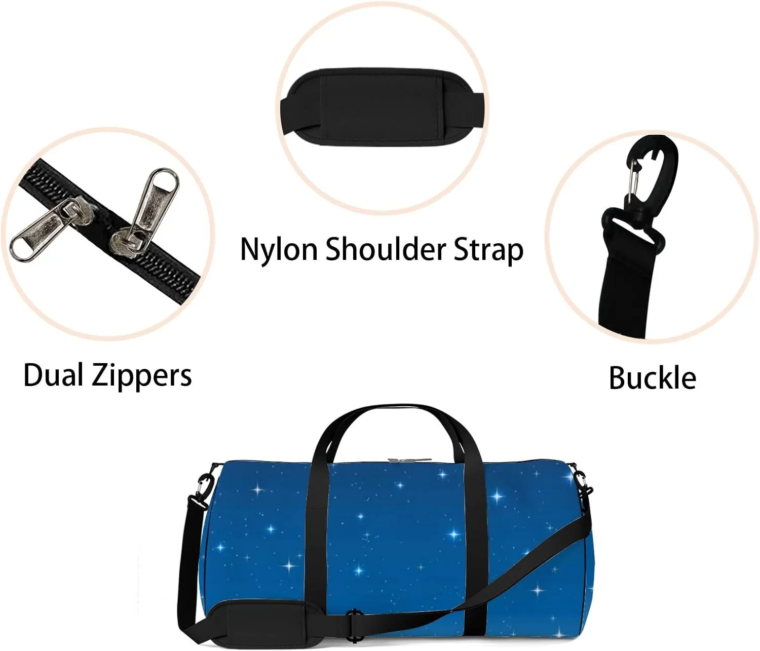 Stars Twinkle In The Blue Sky Sports Bag Tote Bag Waterproof Gym Bag with Shoulder Strap Zipper 2 Side Pockets for Men and Women, Travel and Storage Shoulder Bag.